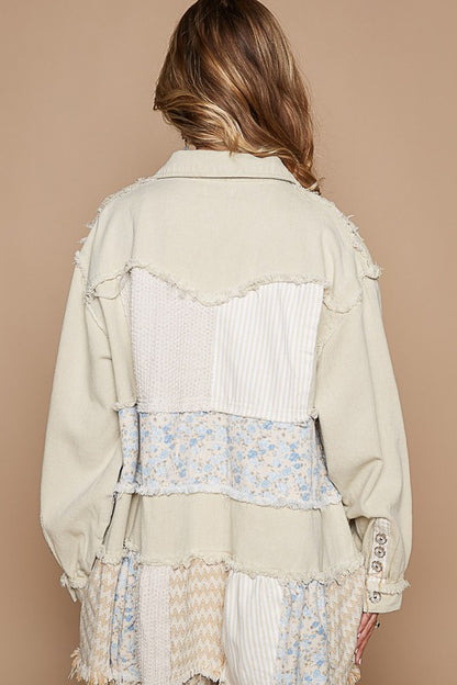 Raw Hem Patchwork Dropped Shoulder Jacket