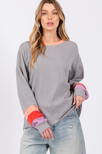 Color Block Waffle Knit Top