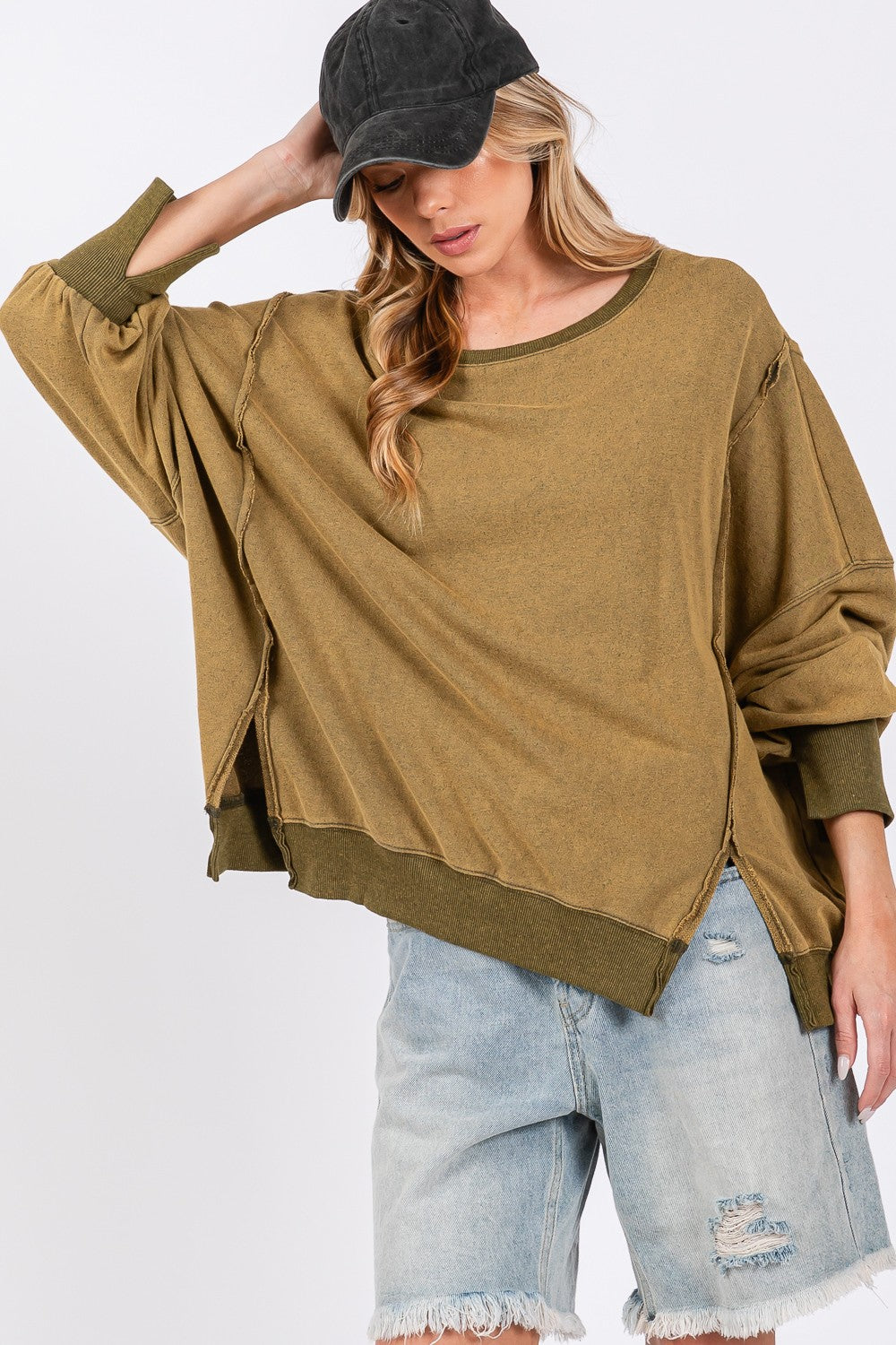 Mineral Wash Side Slit Oversized Sweatshirt