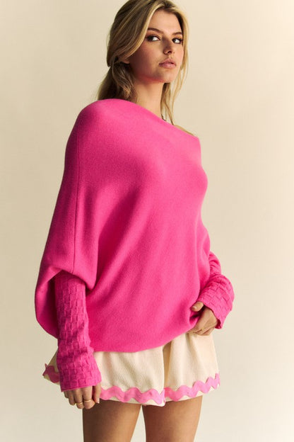 Solid Color Batwing Sleeve Sweater