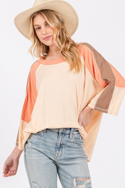 Color Block Curved Hem Top