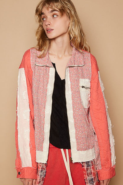 Floral Patchwork Zip Up Long Sleeve Jacket