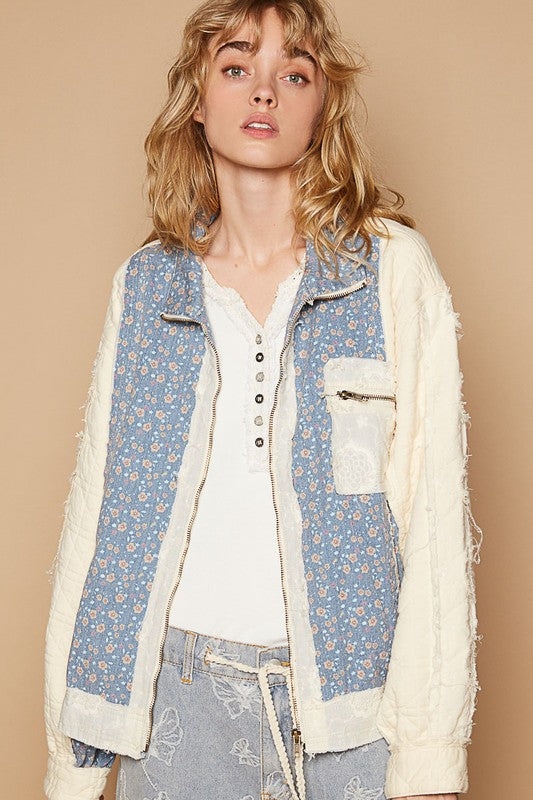 Floral Patchwork Zip Up Long Sleeve Jacket