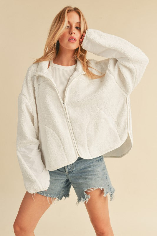 Zip Up Drop Shoulder Fleece Jacket