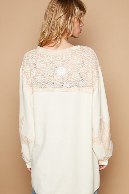 Round Neck Long Sleeve Crochet Patches Top