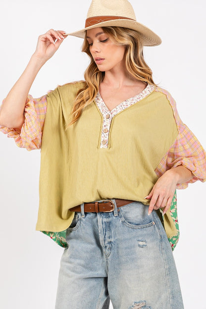 Color Block Bubble Sleeve Top