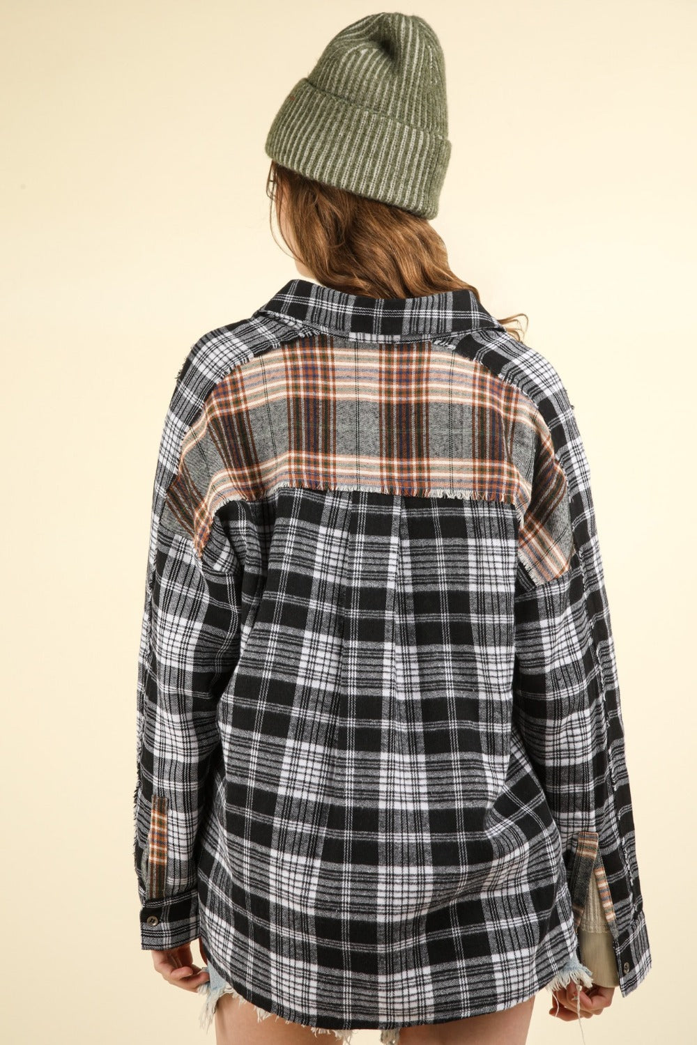 Contrast Plaid Raw Detail Shirt