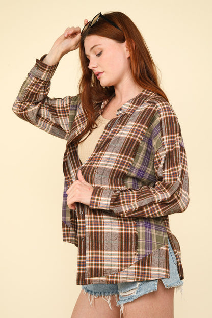 Contrast Plaid Raw Detail Shirt