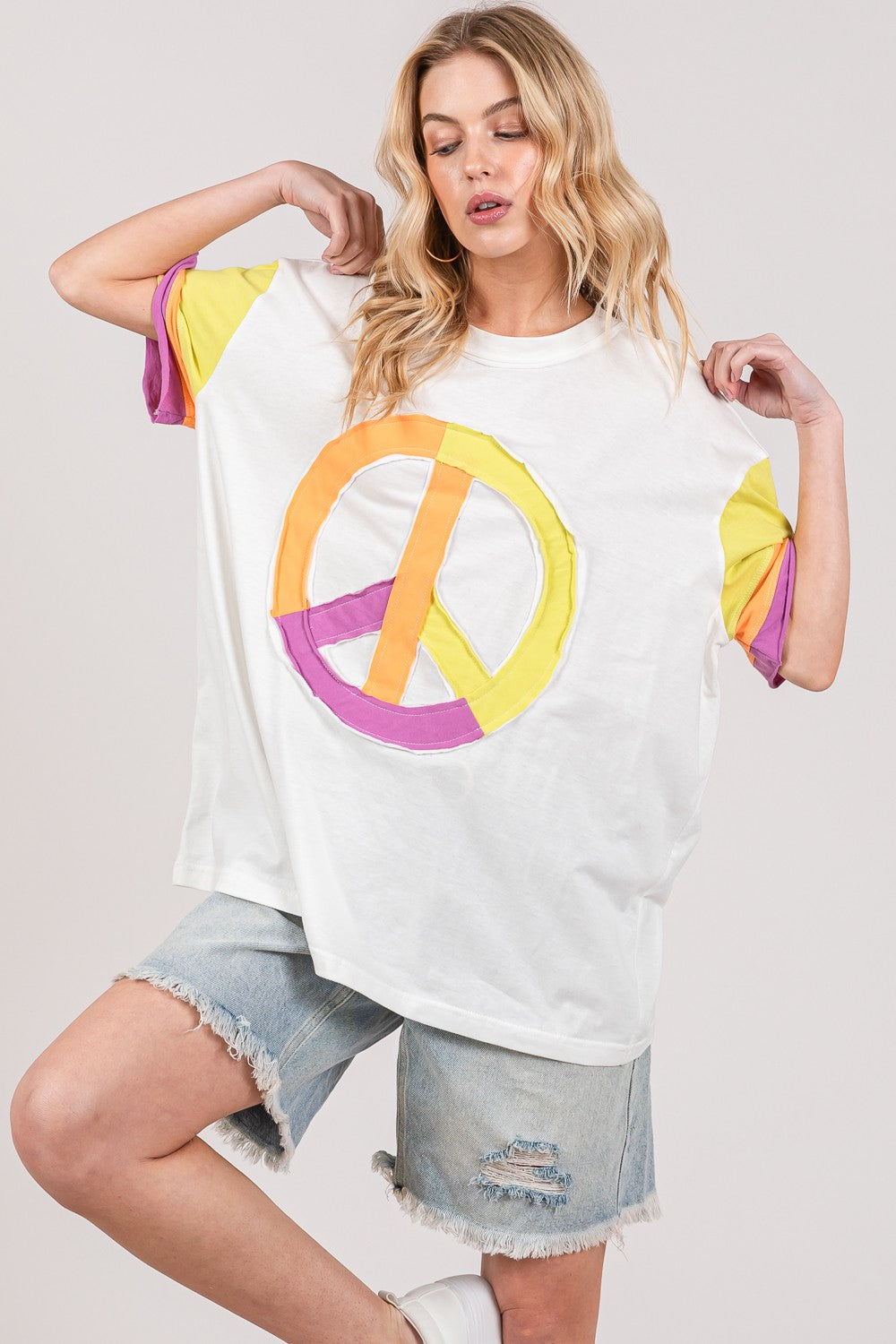 Color Block Peace Applique Top