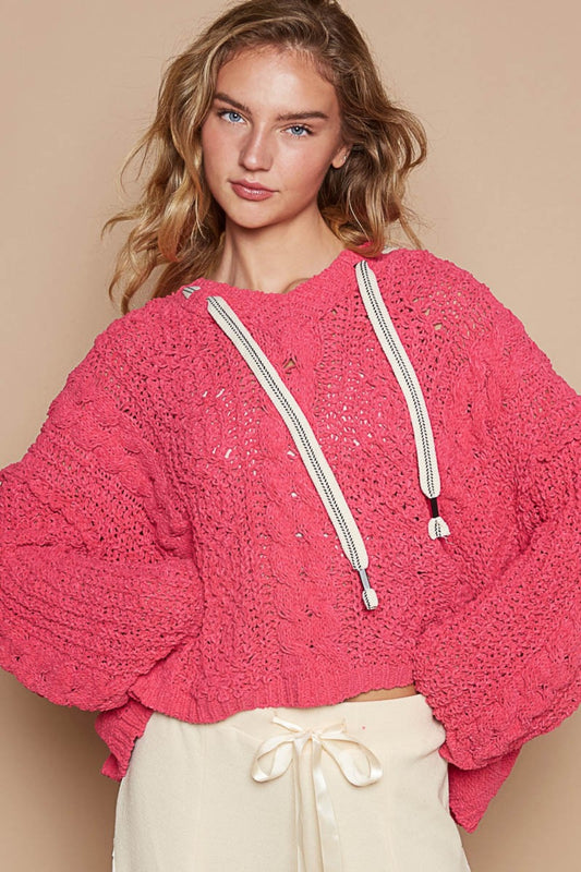 Cable Knit Hooded Chenille Sweater