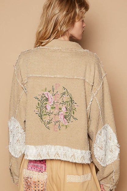 Crochet Patch Embroidered Button Up Jacket