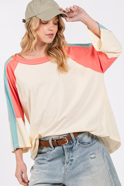 Color Block Curved Hem Top