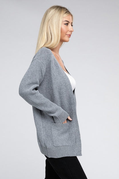 Melange Open Front  Cardigan