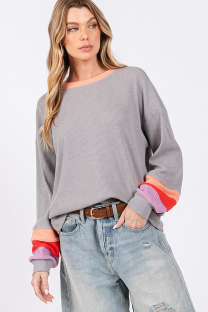 Color Block Waffle Knit Top