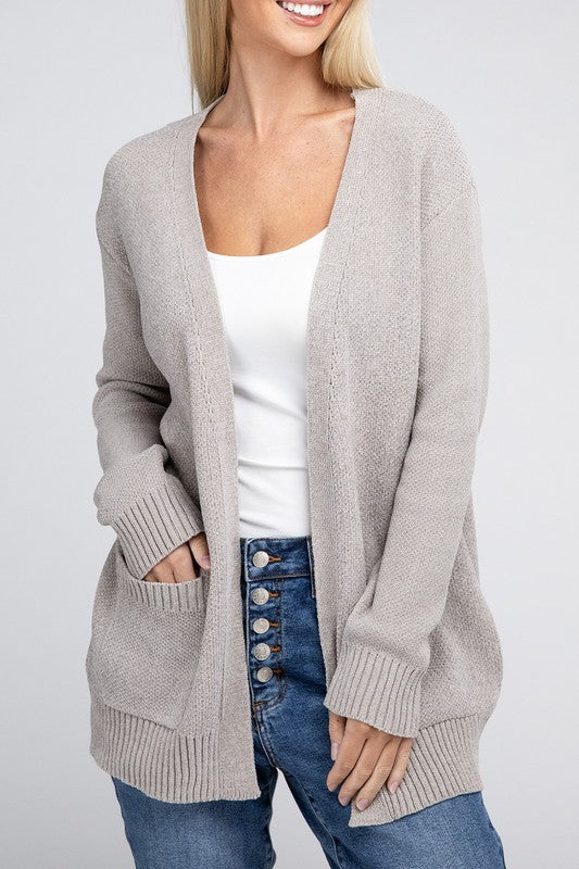 Melange Open Front  Cardigan