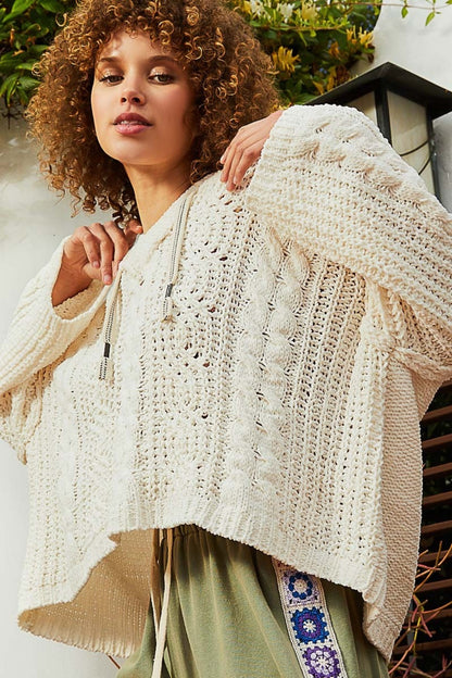 Cable Knit Hooded Chenille Sweater