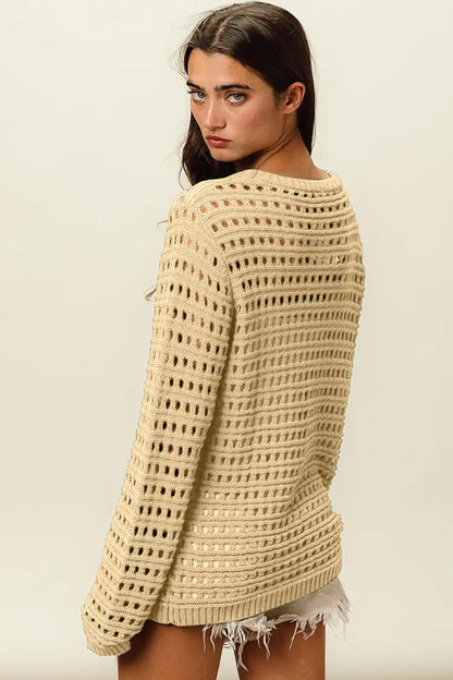 Round Neck Openwork Knit Cover Up Top