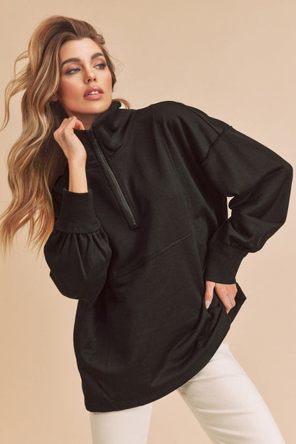 Exposed Seam Half Zip Drop Shoulder Sweatshirt