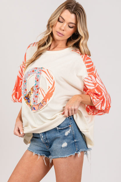 Peace Applique Patch with Zebra Print Contrast Top