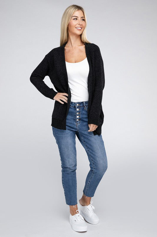 Melange Open Front  Cardigan