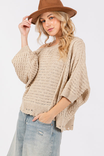 Distressed Asymmetrical Open Stitch Sweater