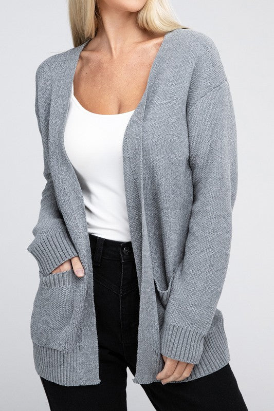 Melange Open Front  Cardigan