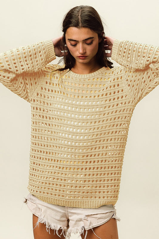 Round Neck Openwork Knit Cover Up Top