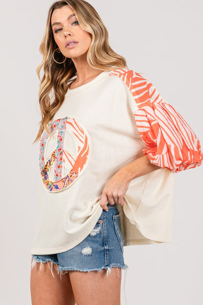 Peace Applique Patch with Zebra Print Contrast Top