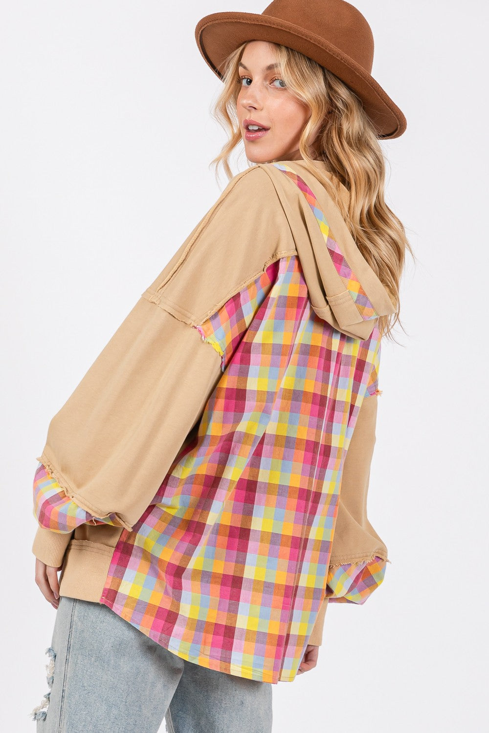 Full Size Plaid Print Washed Sweatshirt