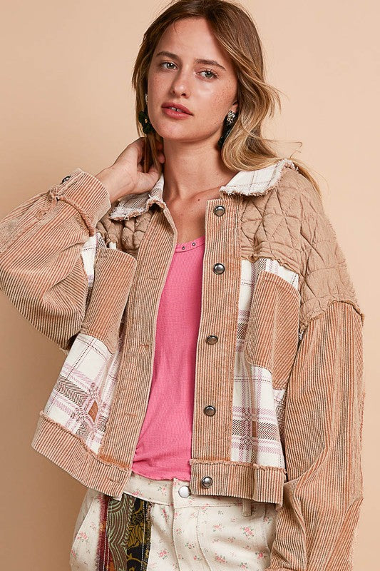 Corduroy Jacquard Patchwork Button Up Jacket