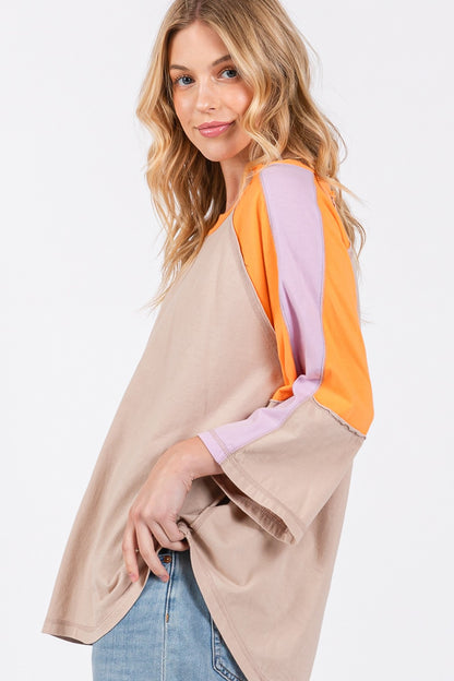 Color Block Curved Hem Top