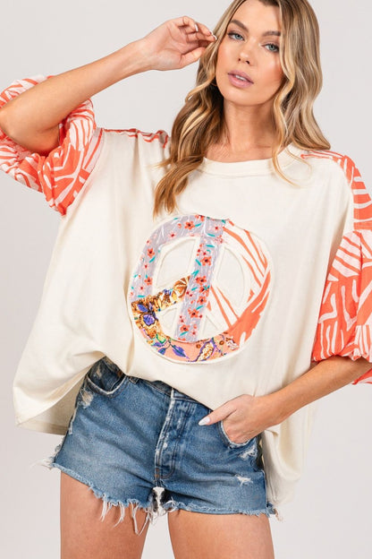 Peace Applique Patch with Zebra Print Contrast Top