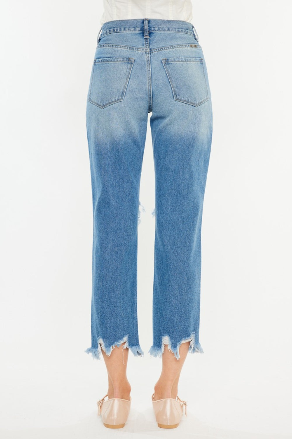 Kancan Distressed Frayed Hem Cropped Straight Jeans