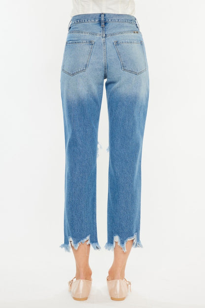 Kancan Distressed Frayed Hem Cropped Straight Jeans