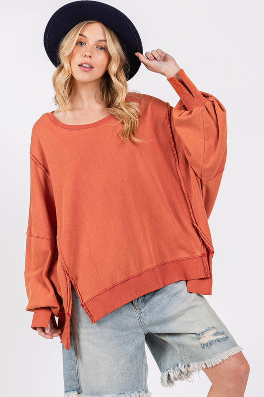 Mineral Wash Side Slit Oversized Sweatshirt