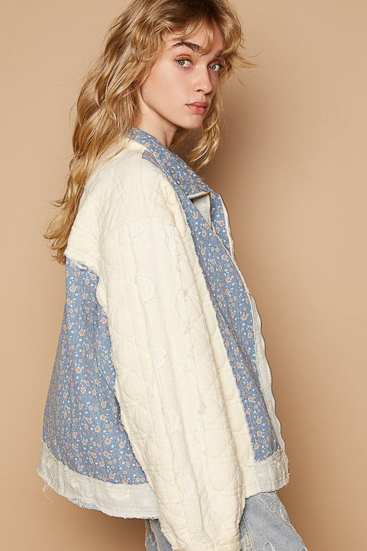 Floral Patchwork Zip Up Long Sleeve Jacket