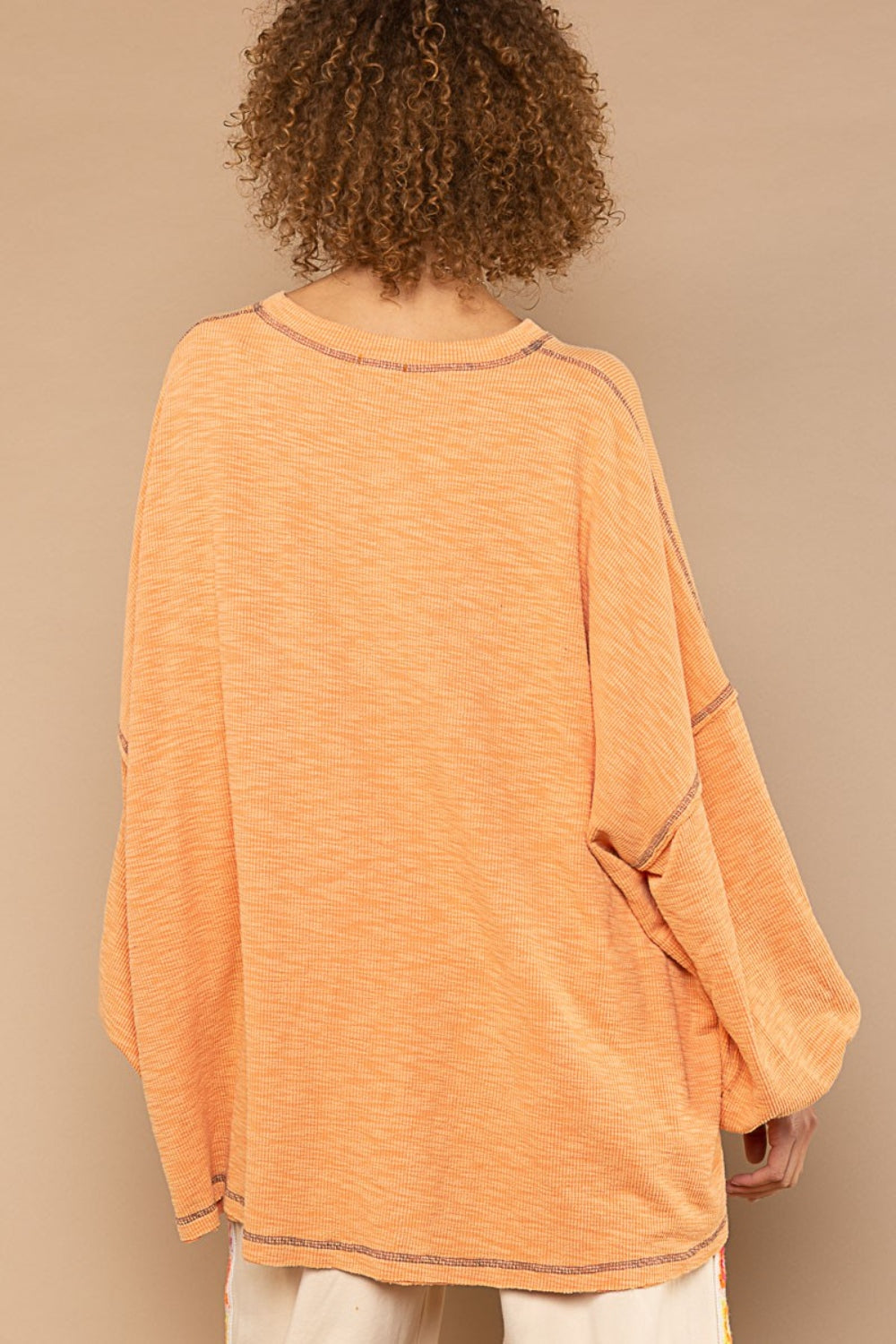 Exposed Seam Round Neck Long Sleeve Top