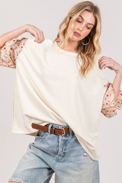 Round Neck Bubble Sleeve Oversize Top