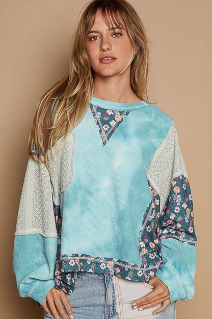 Floral Patchwork Round Neck Knit Top