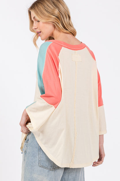 Color Block Curved Hem Top