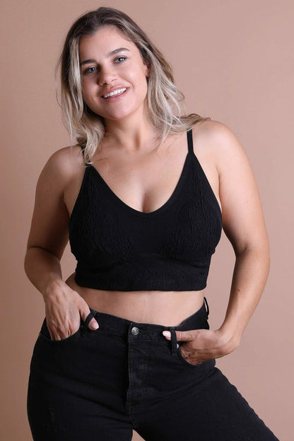 Seamless Padded Textured Bralette Plus Size