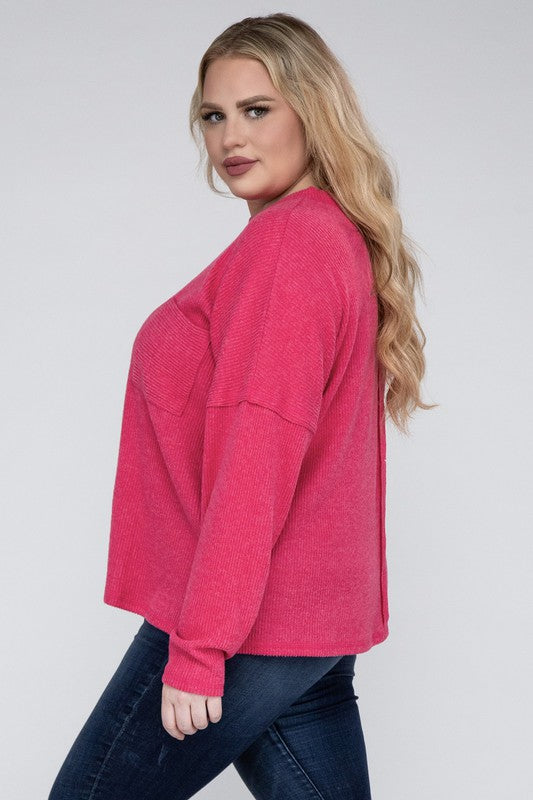 Plus Ribbed Brushed Melange Hacci Sweater