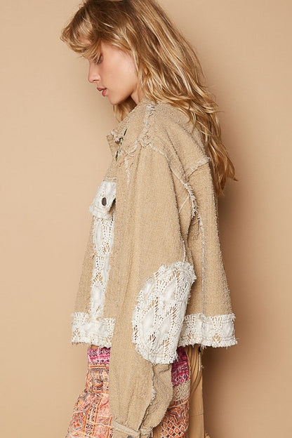 Crochet Patch Embroidered Button Up Jacket