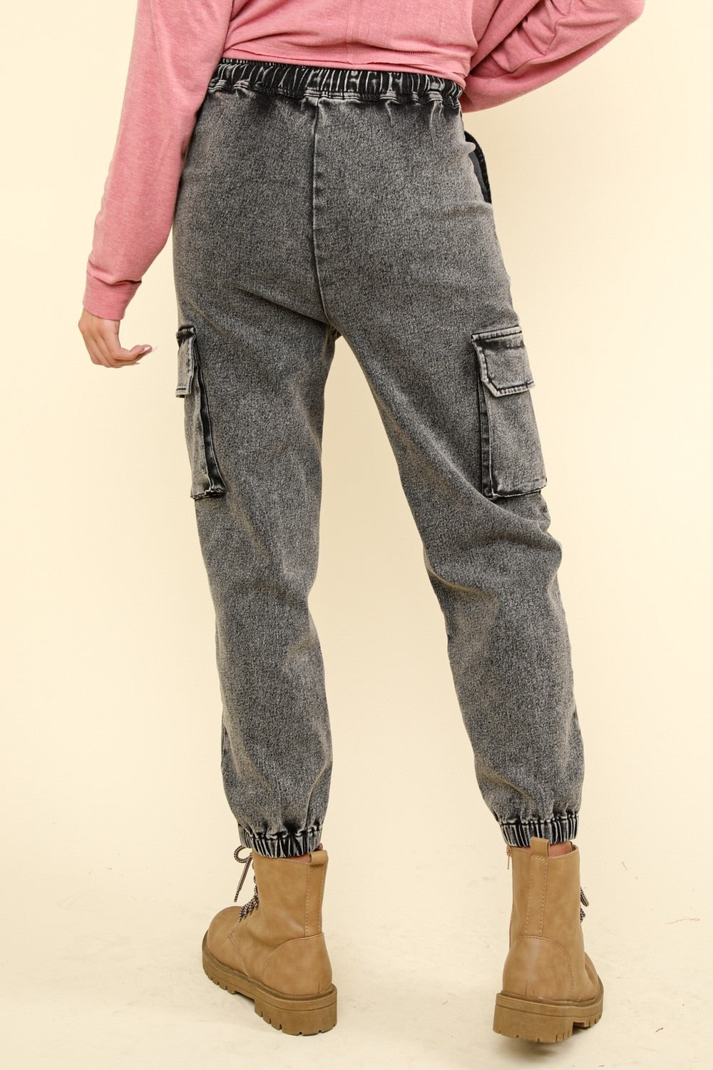 Washed Drawstring Jogger Cargo Jeans