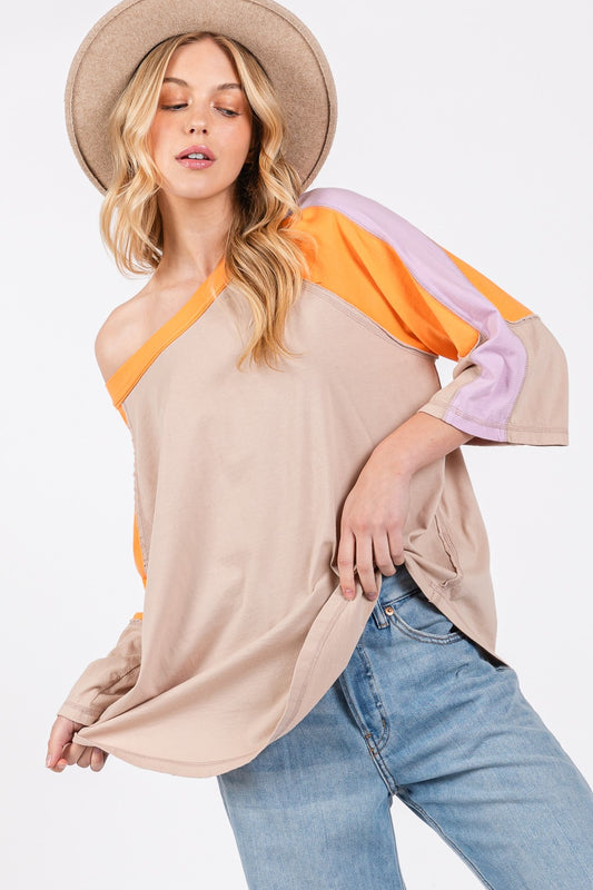 Color Block Curved Hem Top