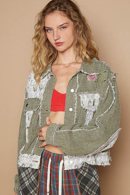 Crochet Patch Embroidered Button Up Jacket