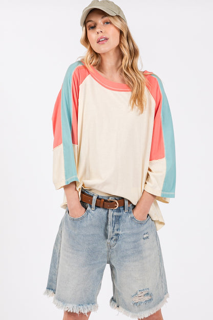 Color Block Curved Hem Top