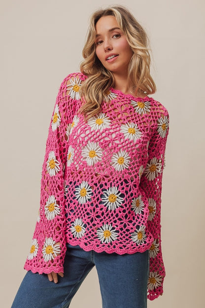 Floral Crochet Net Lace Cover Up Top