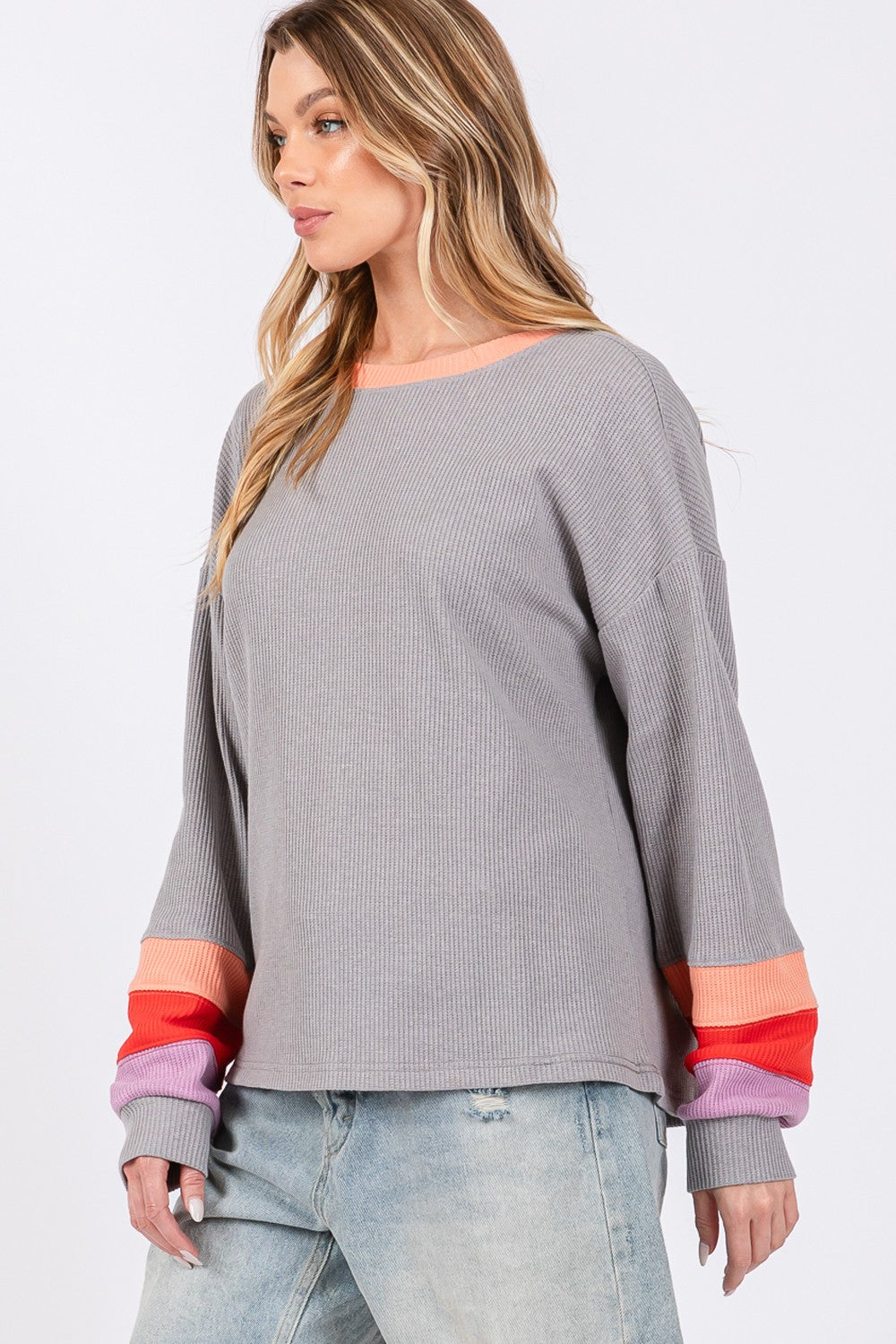 Color Block Waffle Knit Top