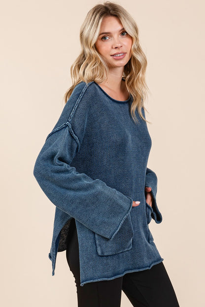 Mineral Wash Patch Pocket Cut Edge Sweater